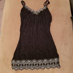 Black Crinkle Tank with Silver Lace
